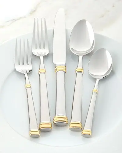 Made India Engraved Cutlery Set Silverware Silver And Gold Reusable Stainless Steel Classic Italian Flatware For Kitchen Supply
