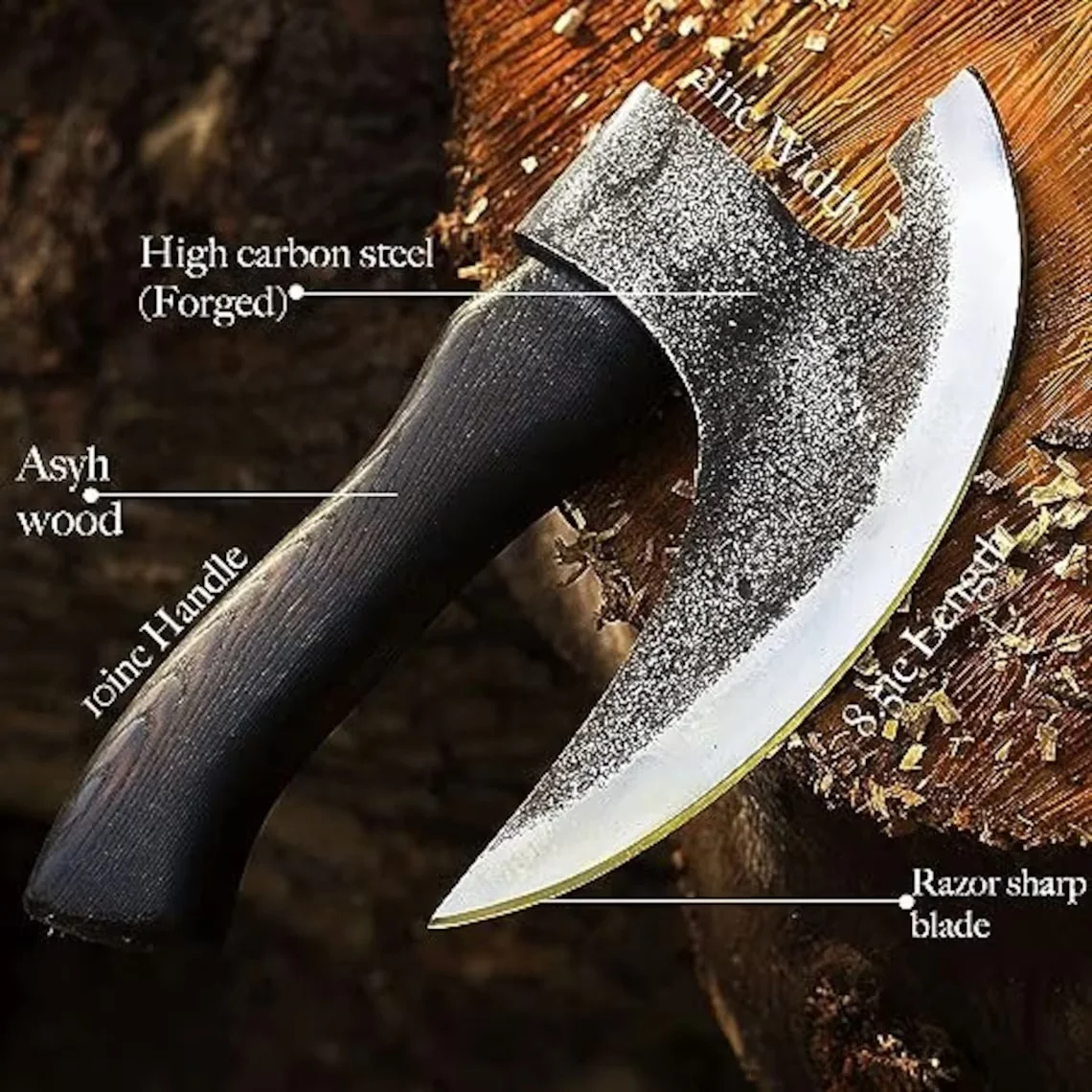Hot Selling High Quality Hand Forged High Carbon Steel Etched Pizza Axe, Pizza Slicer, Viking Pizza Cutter With Leather Sheath