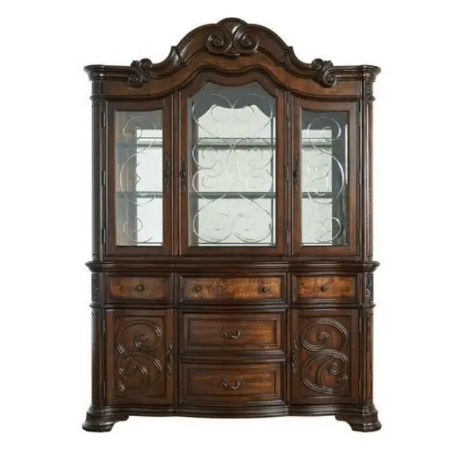 best seller Classical Hand carving American display cabinet luxury new design glass showcase soilid wooden frame home furniture