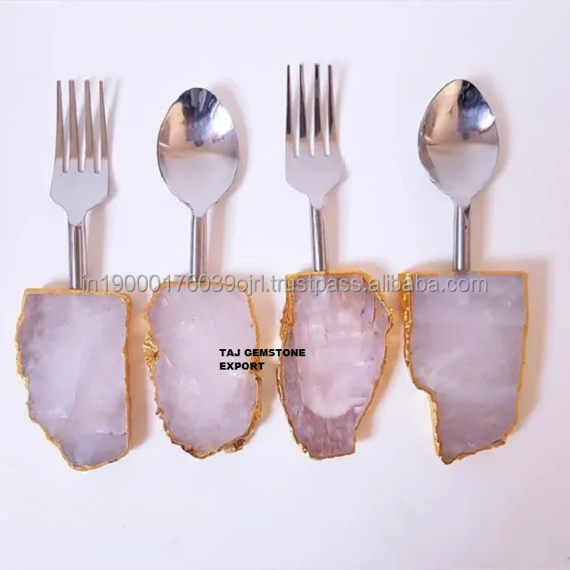 cheap factory price crystals natural agate stone blue onyx stone dinner gemstone spoon set for sale