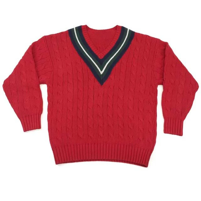 Vintage Cable Knit V Neck Wool Cotton Breathable Winter Wear Cheap Price Striped Men Clothing Knit Cardigan Red Color Sweaters