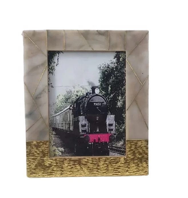 Grey Resin Brass Inlay MDF Photo Frame Picture Frame Vintage Floating Photo Frame Wall Decor Antique Item Decorative