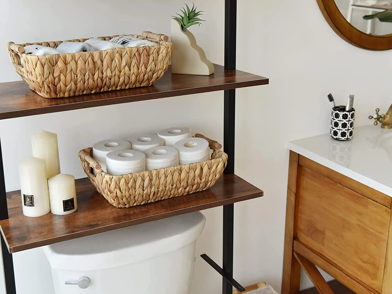 Hand Woven Large Storage Baskets with Wooden Handles Seagrass Wicker Baskets for home decoration