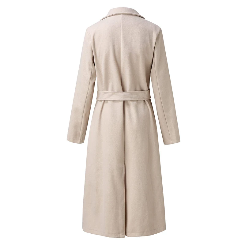 Custom Windproof Classic Lapel Winter Coats Wool Long Trench Coat Women with Belt