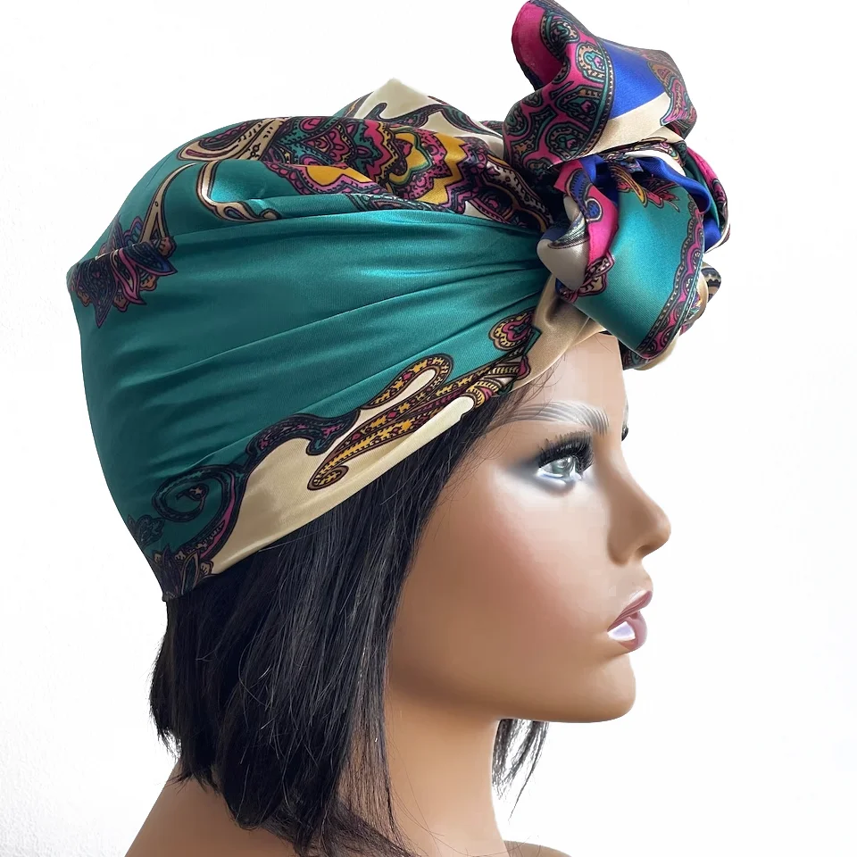 Silk Scarf Custom Printing Logo custom Headscarf Large Design Prints Satin Silk Fashion Head Hijab Wig Scarves
