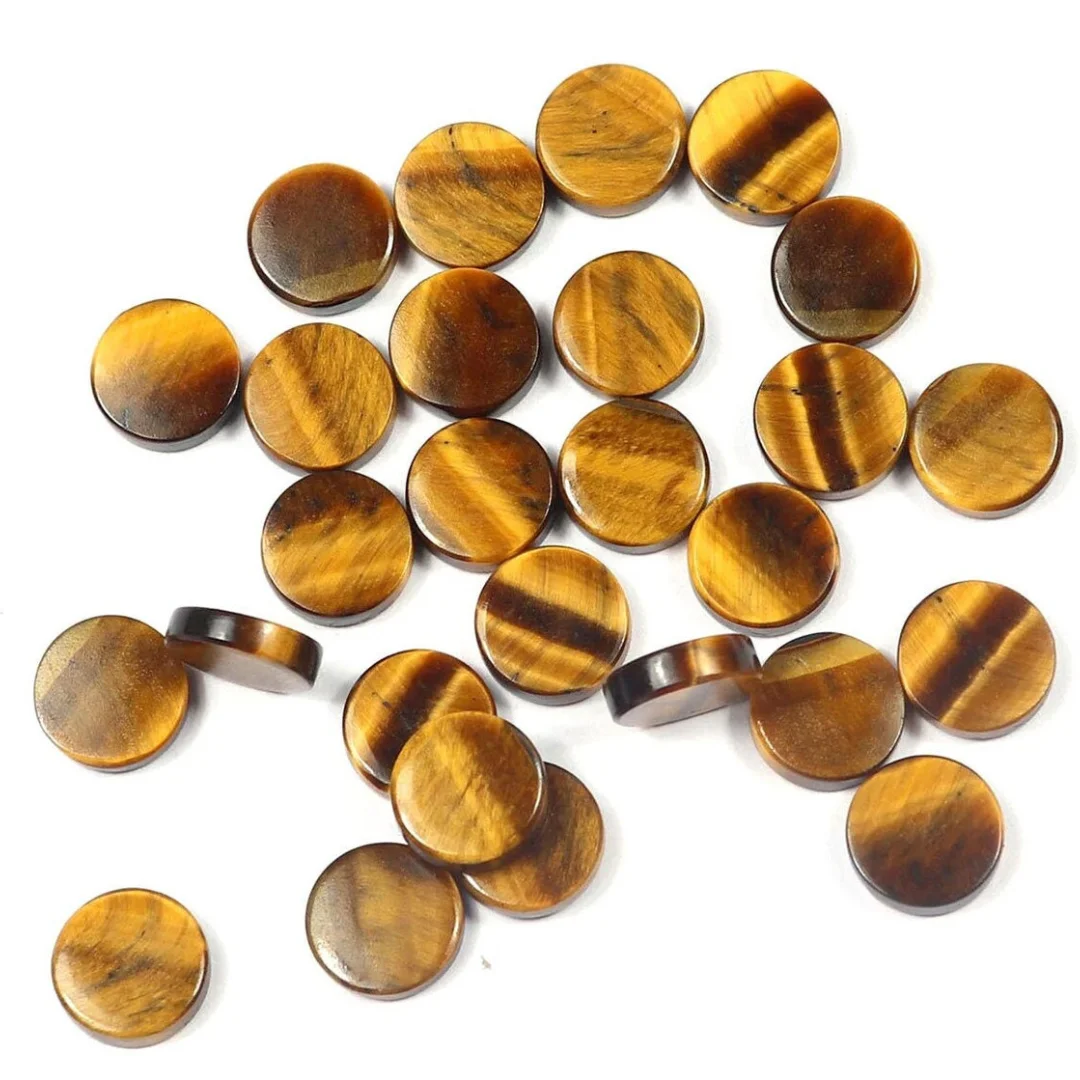 Wholesale Price Natural Gemstone Tiger Eye Flat Coin Cabochon Disc Direct from Factory For Jewellery Making Loose Gemstone
