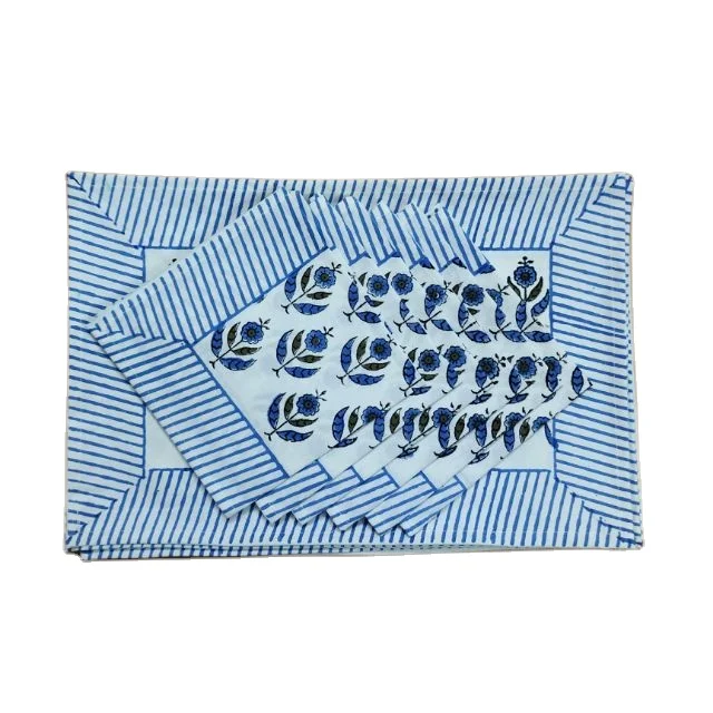 Indian 100% Cotton Natural Ethnic Design Set Of 6 Dinning Place Mats And Napkins Each Table Cover kitchen Napkin Table set Decor