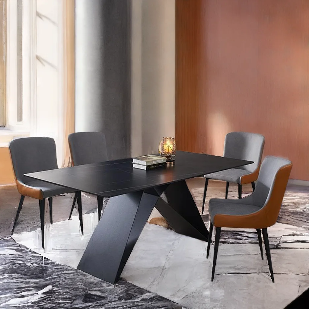 Contemporary Style Sintered Stone Rectangle Dining Table with Unique A-shape Base