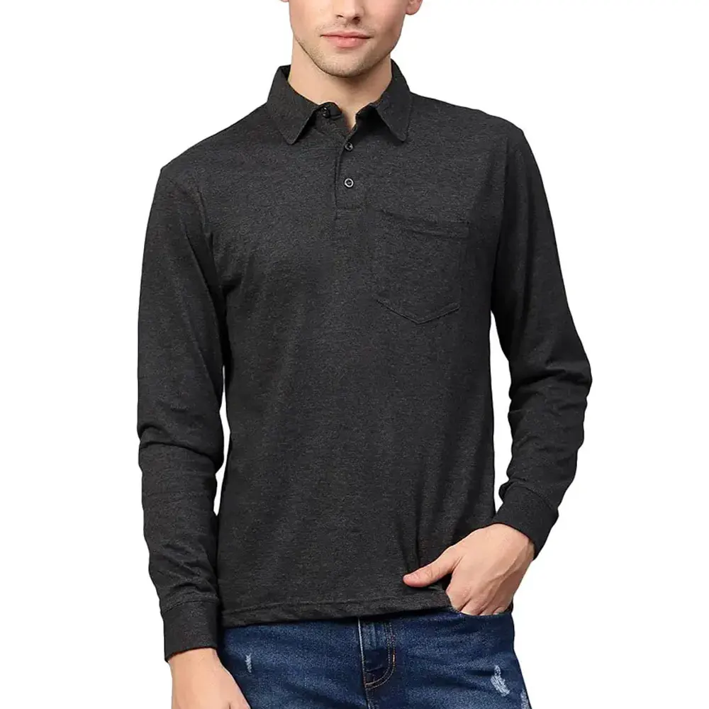 black color men new fashion cotton polo t shirts Custom Long Sleeve Oem Plain Custom Printing Logo Blank 100% cotton Polo Shirts