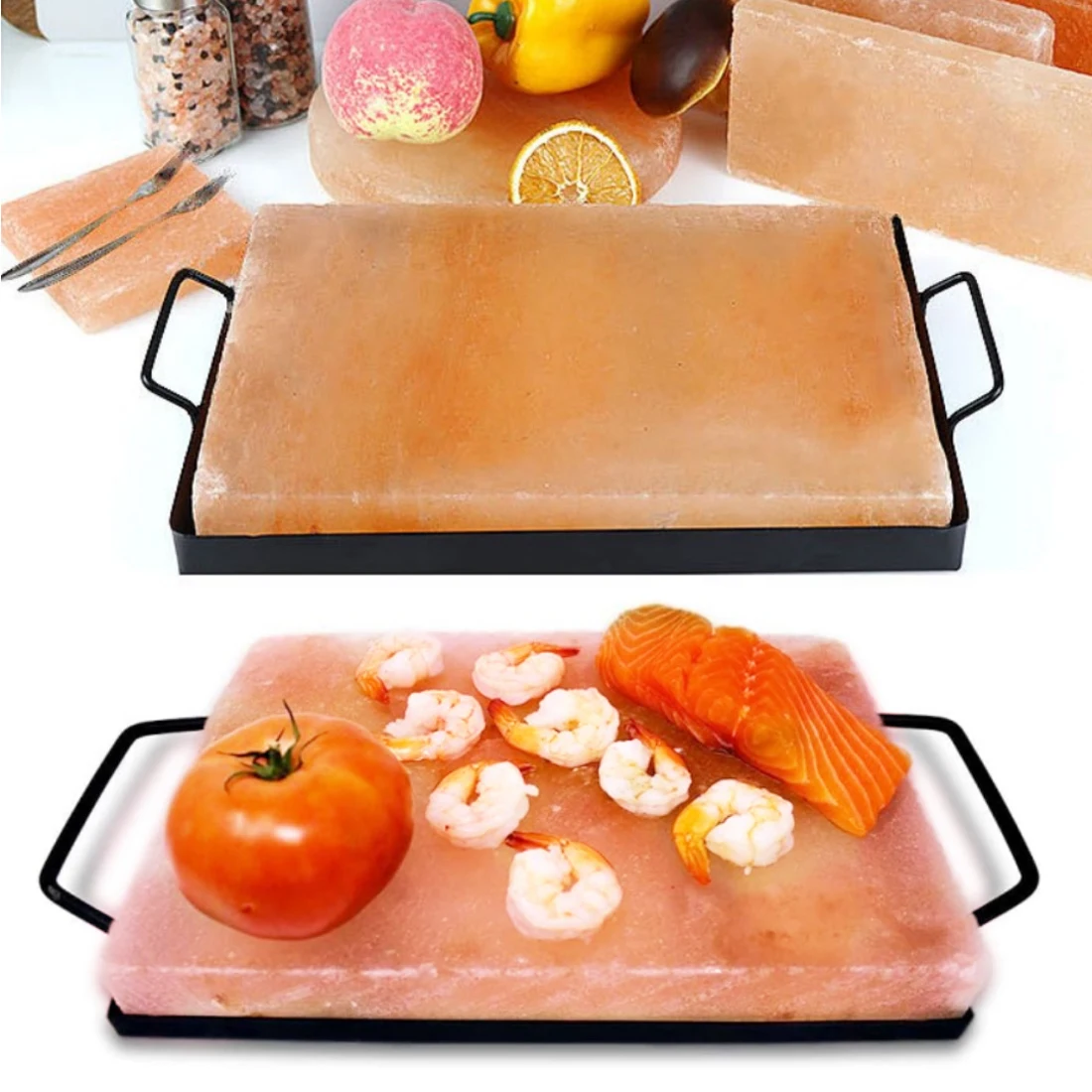 Himalayan salt cooking slabs Fruits And Meats natural crystal Slabs BBQ slabs with tray Wholesale Price