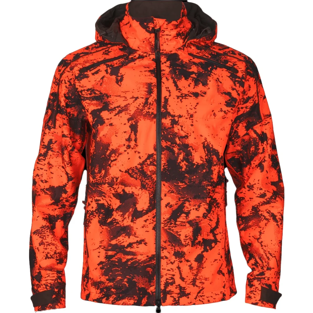 Custom Orange Blaze Camouflage Waterproof Hunting Fishing Jacket Unisex Zipper Closure Rainproof Fabric Clothing Heating Feature