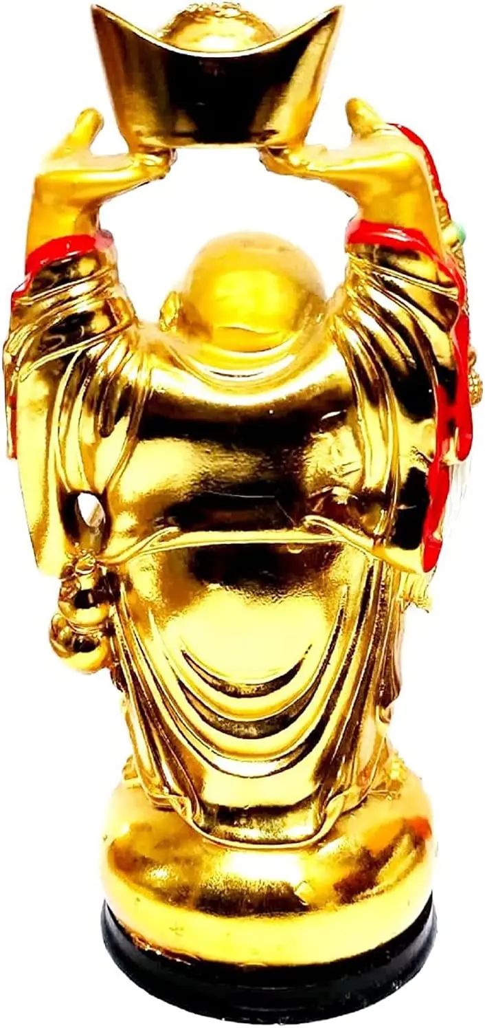 7.5 Inch Laughing Buddha with Ingot Carrying Golden for Good Luck Statues Figurines Sculptures Luck & Wealth Happiness Home Deco