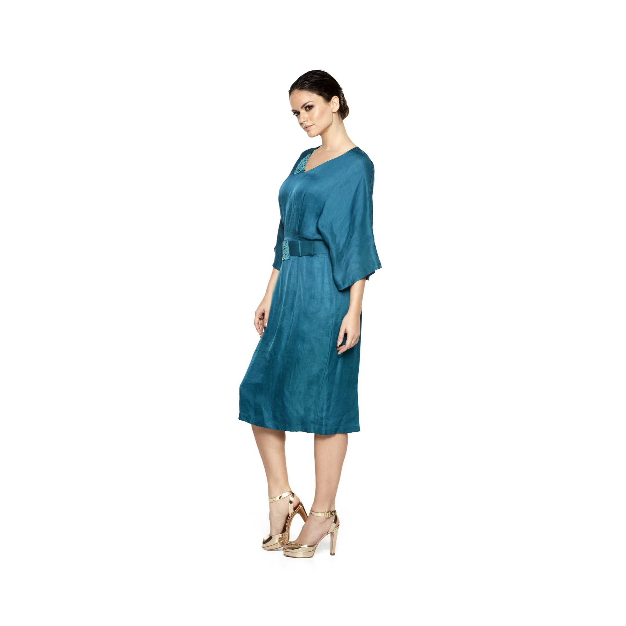 New Modern Design Cut Work Bat Wing Dress Summer Short Sleeve V Neck Bohemian Resort Point Solid Casual Dress for Sale