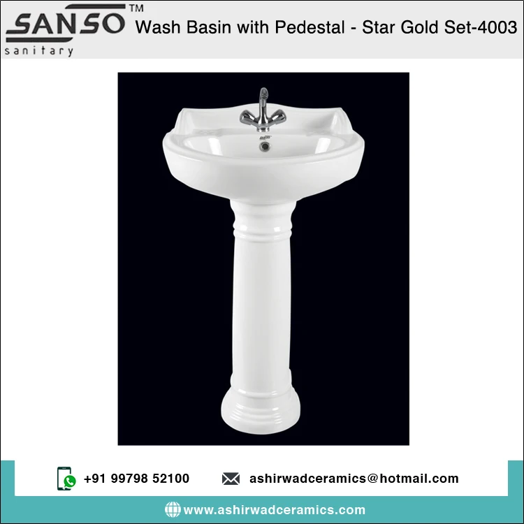 Experienced in Manufacturing Outstanding Quality Oval Shape Bathroom Sink Wash Basin with Pedestal for Bulk Orders