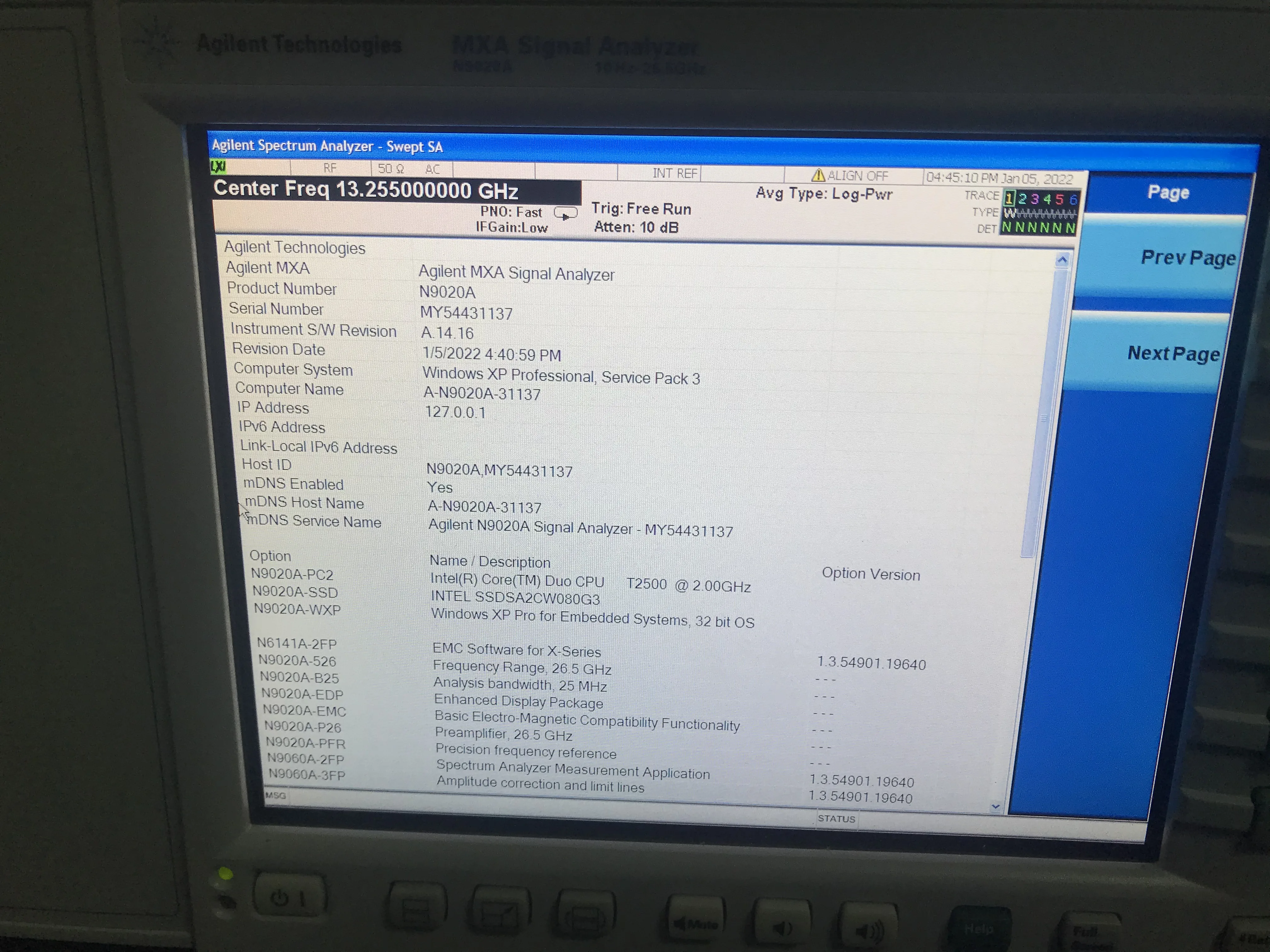 HP/AGILENT/ Keysight N9020A MXA Spectrum Analyzers 26.5GHZ XP system Used and perfect function