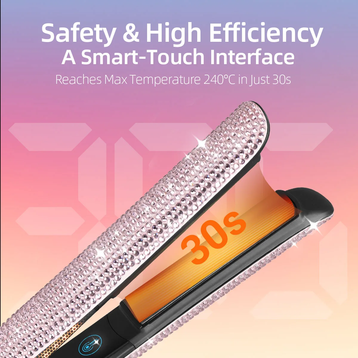 Professional Portable Gemstone Titanium Flat Hair Straightening Iron Diamond Bling Hair Straightener Electric Dual Voltage