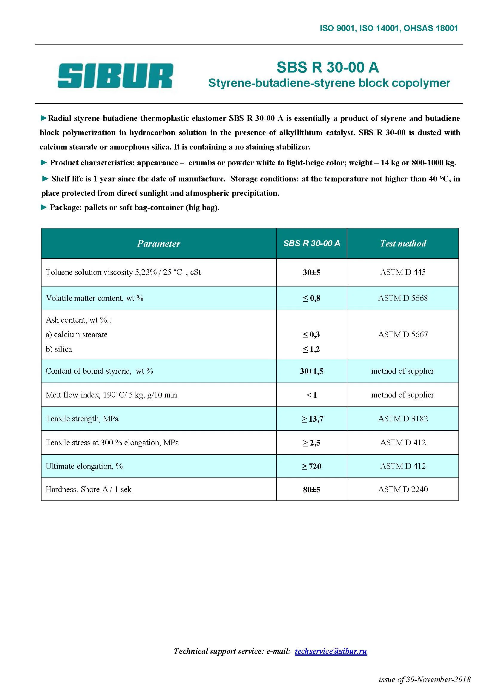 Styrene butadiene copolymer SBS R 30-00A big bags packaging top quality polymer raw materials