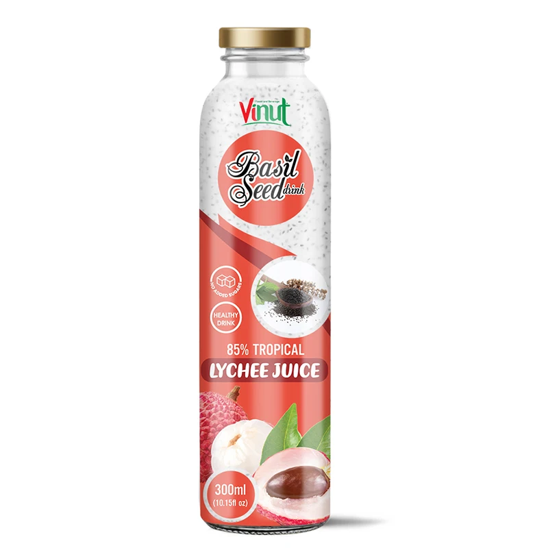 300ml Glass Bottle VINUT Basil seed drink with Tropical Lychee Manufacturer Directory No Added sugar
