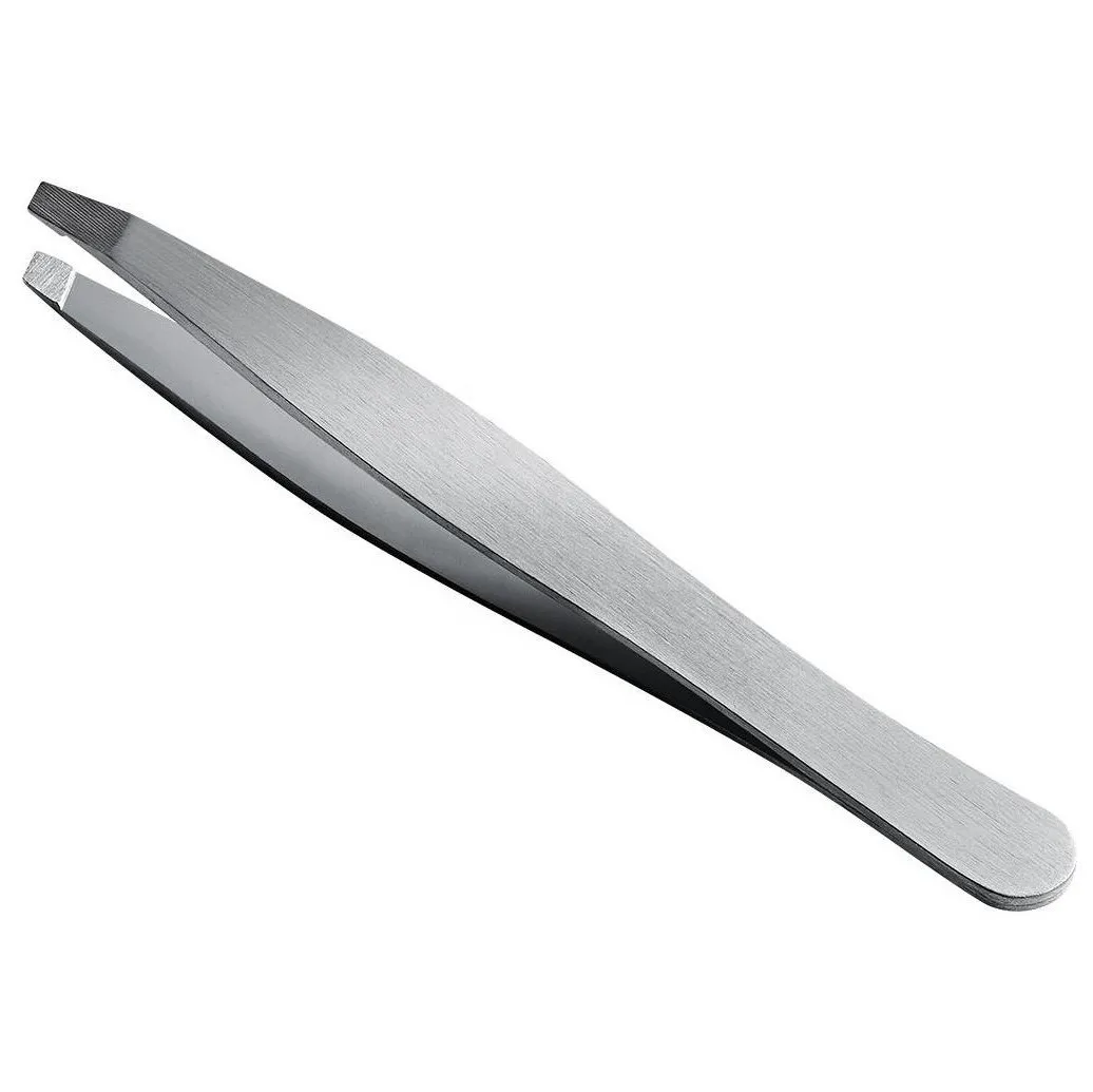 Premium Quality Straight Tip Sand Finish Stainless Steel Slanted Eyebrow Tweezer OEM Private Label Silver Color Beauty Tools