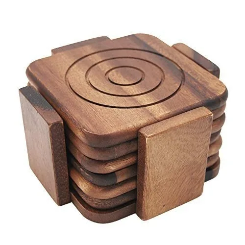 High Quality Acacia Wooden Coaster With Laser Engraving Tree Design Wooden Coaster For Table Decoration & Accessories coaster
