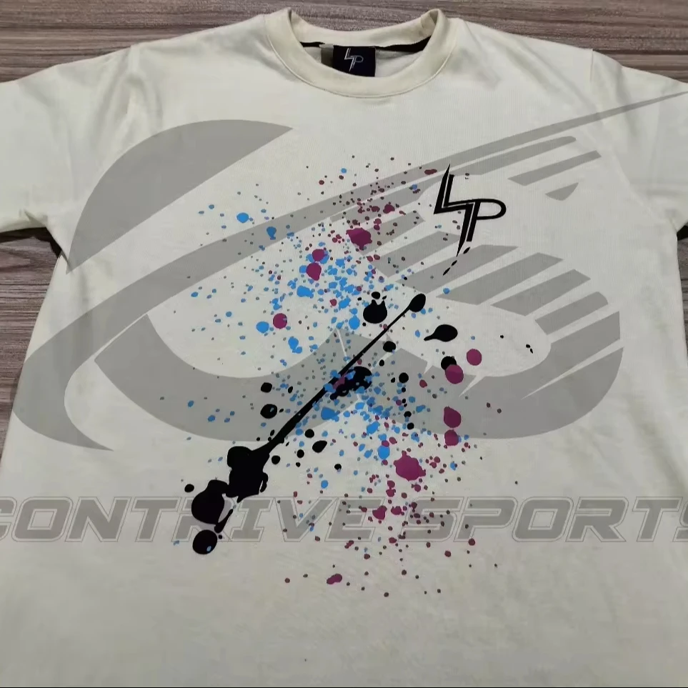High Quality 300 GSM Thick Cotton Custom Screen Printed Paint Splashes T-Shirts Regular Fit Summer Shirt Men Round Neck T-Shirt