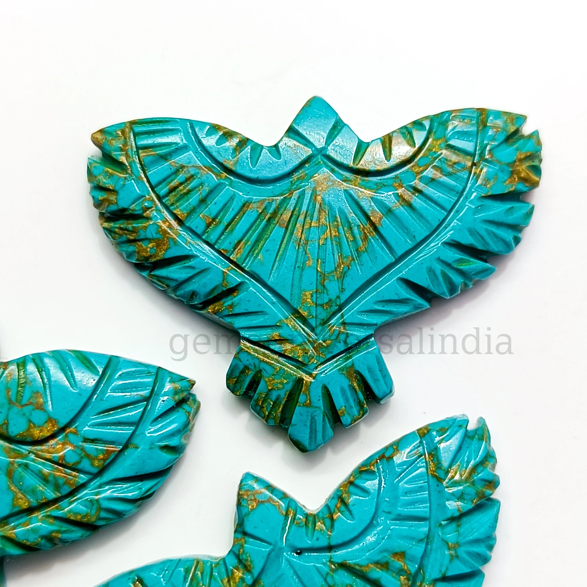 Copper Turquoise Eagle Carved Gemstone, AAA Copper Turquoise Eagle Shape Gemstone, Loose Stone Carving for Pendant Making, 40mm