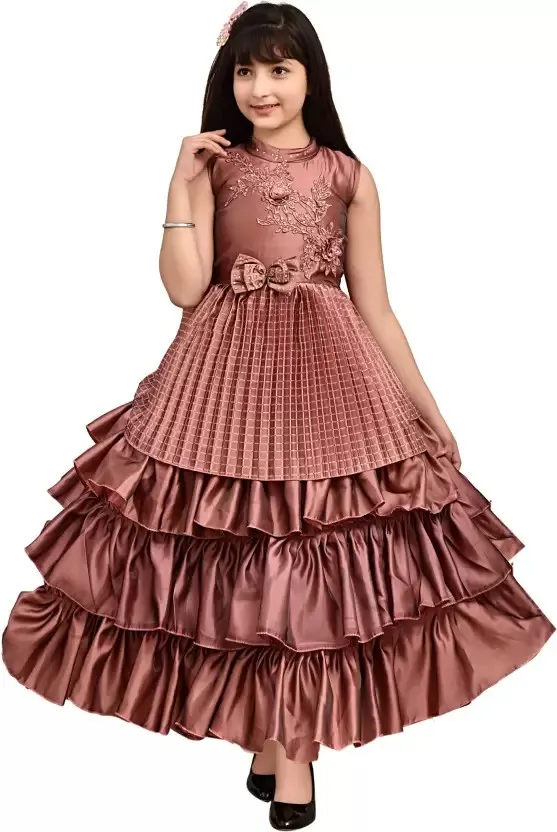 Best Quality Trending Design Blackberry Patch Work Floor Length Long Gown Dress For Girls 3 - 15 Years In Stock Item