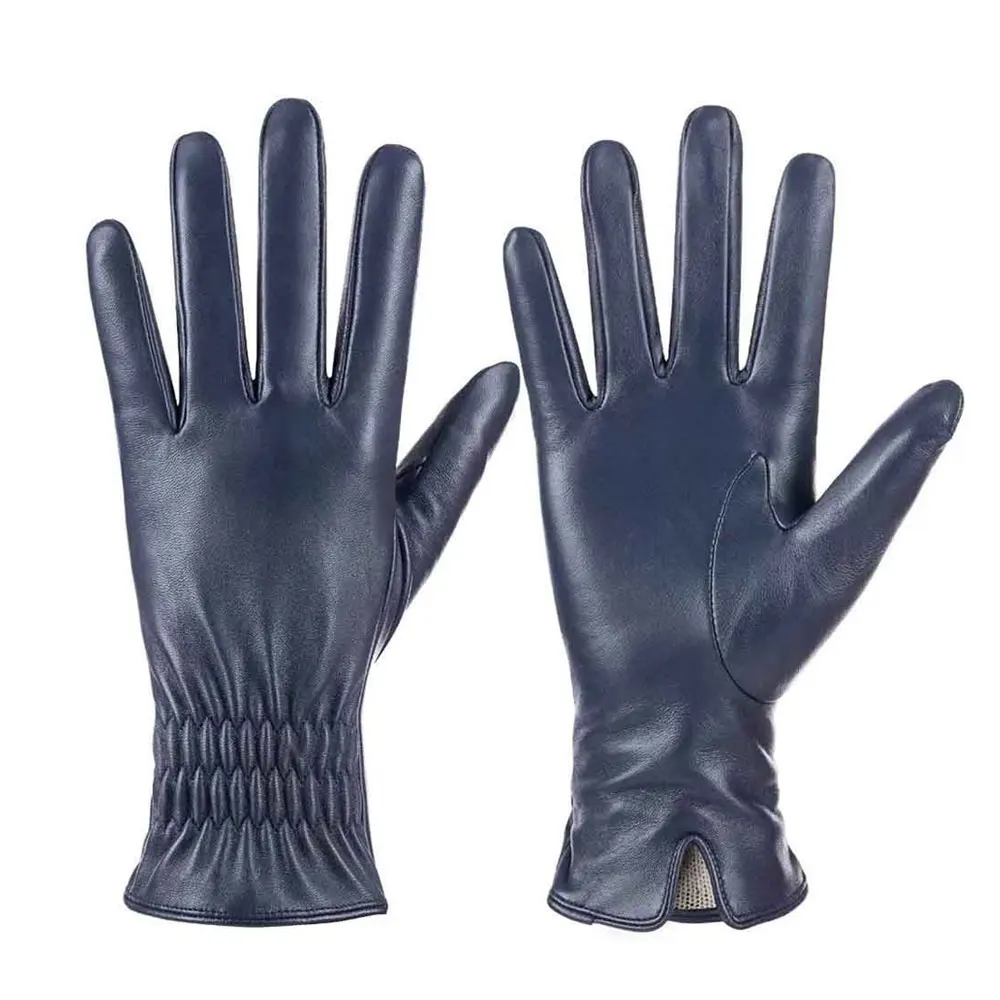 2024 Men Touch Screen Winter Warm Gentleman Lined Leather With Fingers Gloves
