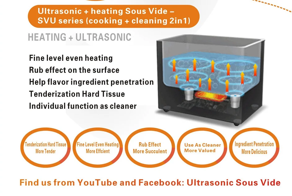 Commercial Industrial use with Ultrasonic even heating/better tasting/ tenderizing stainless steel 20L Sous Vide cooking machine