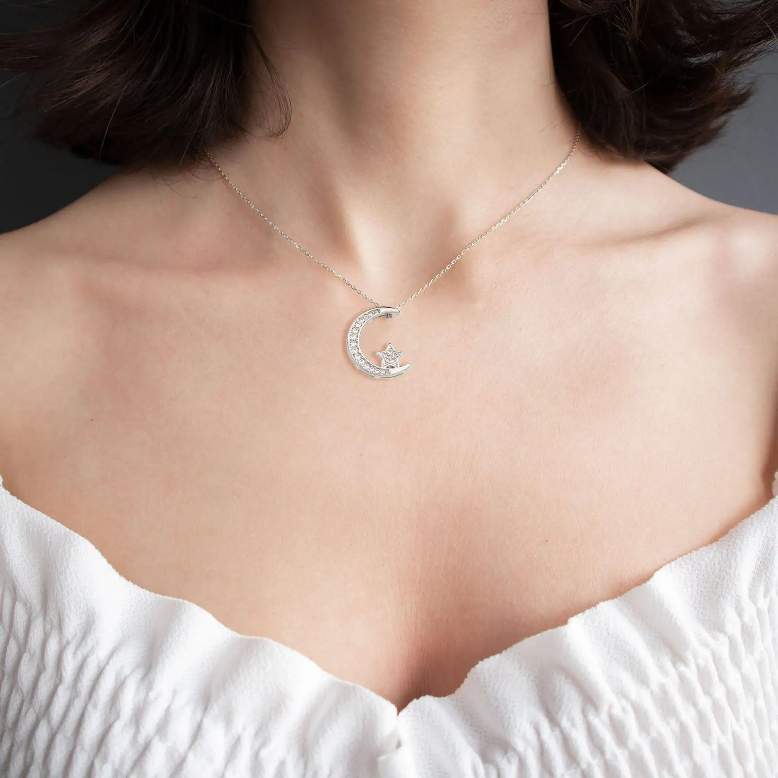 collares de luna Brass Zircon Moon And Star Necklace Gold Plated Moon Necklace Moon Pendant Necklace For Valentine Jewelry