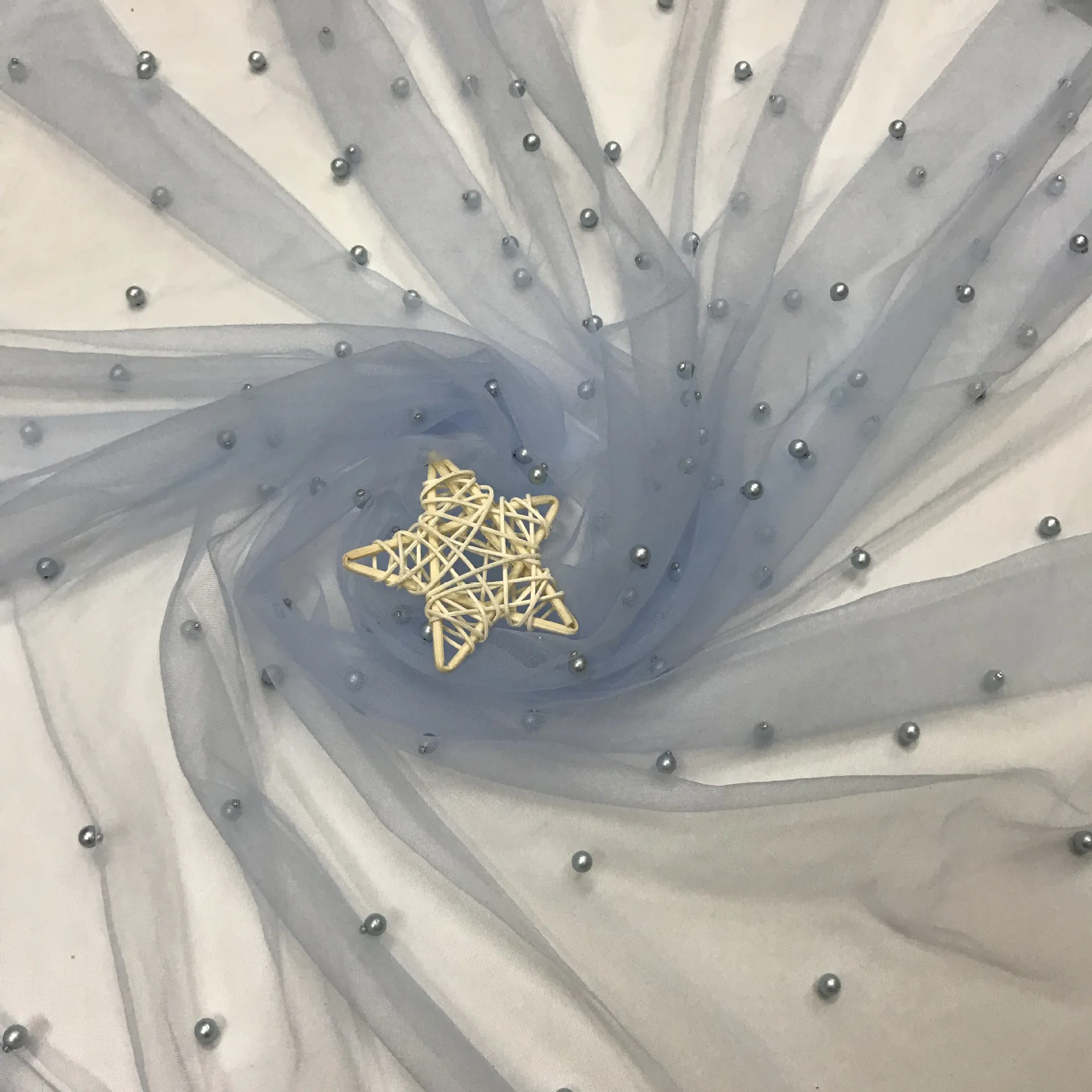 WFB-201 Keering Colored Beaded Mesh Tulle Fabric With Solid Pearl Nude Soft Mesh For Wedding Dress Veil