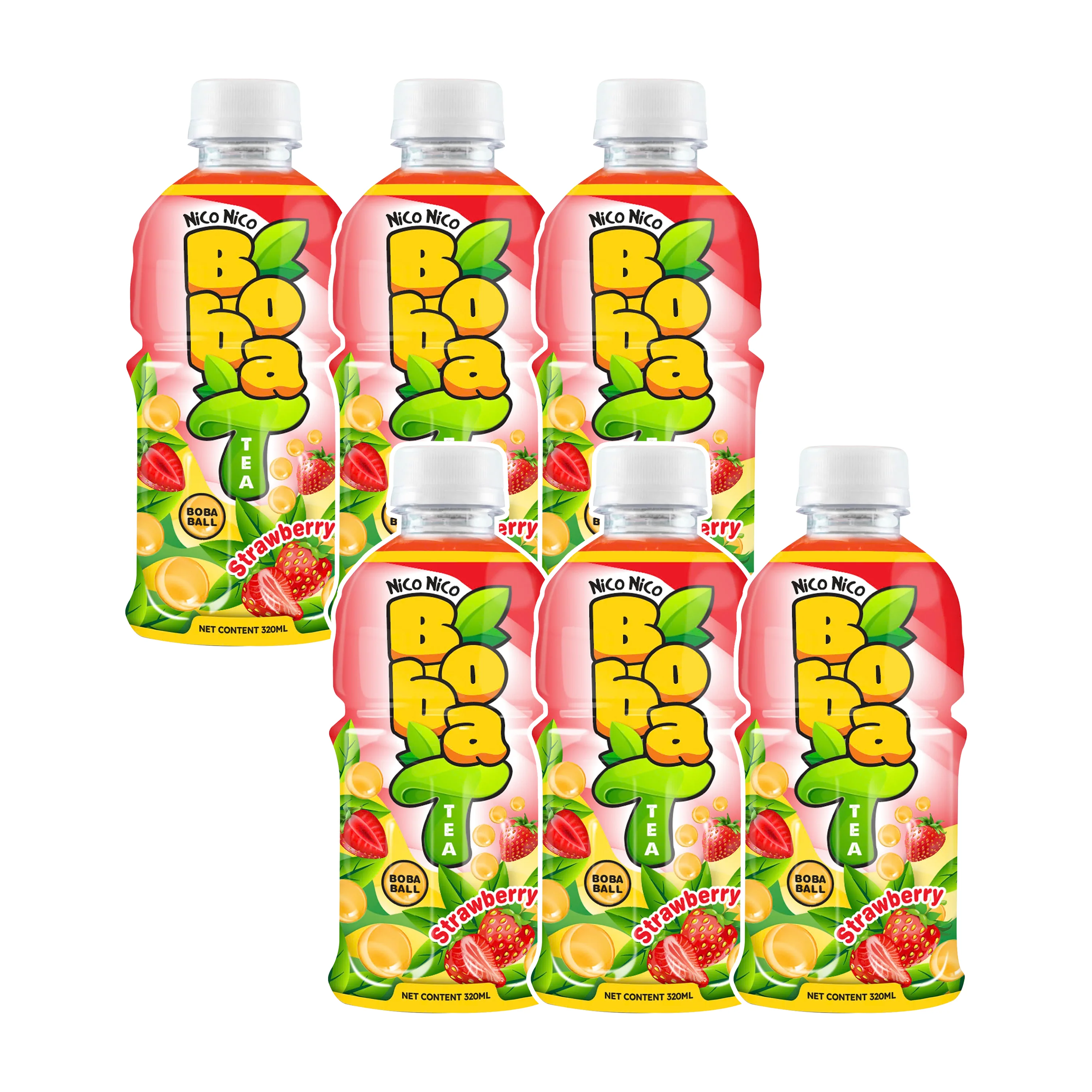 320ml PET Bottle  Nico Nico Strawberry Boba Tea Drinks with Popping Boba Pearl Vietnam Wholesale HALAL Soft Drink Manufacturer