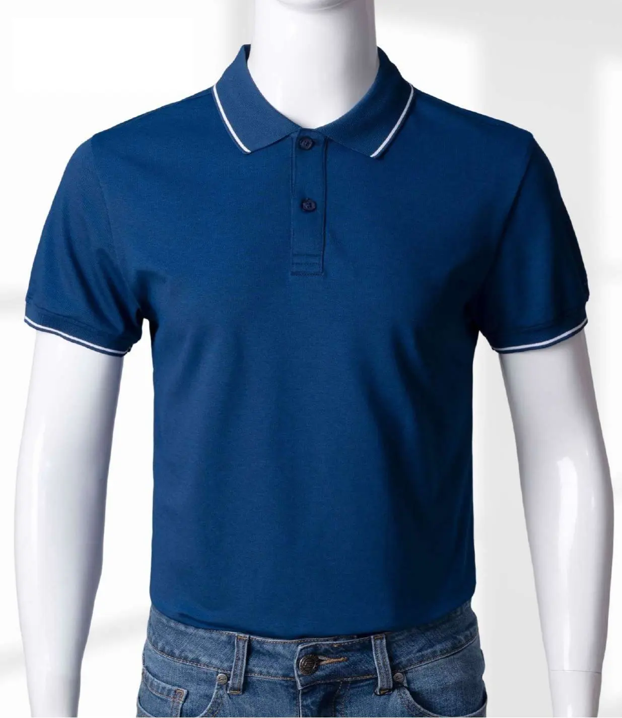Cotton  polo shirt Long Sleeve Cotton Yarn Dye Knitted Seamless