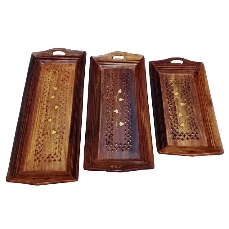 Indian Export Quality Wooden Serving Tray for Wedding Use Serving Dishes Available at Wholesale Price