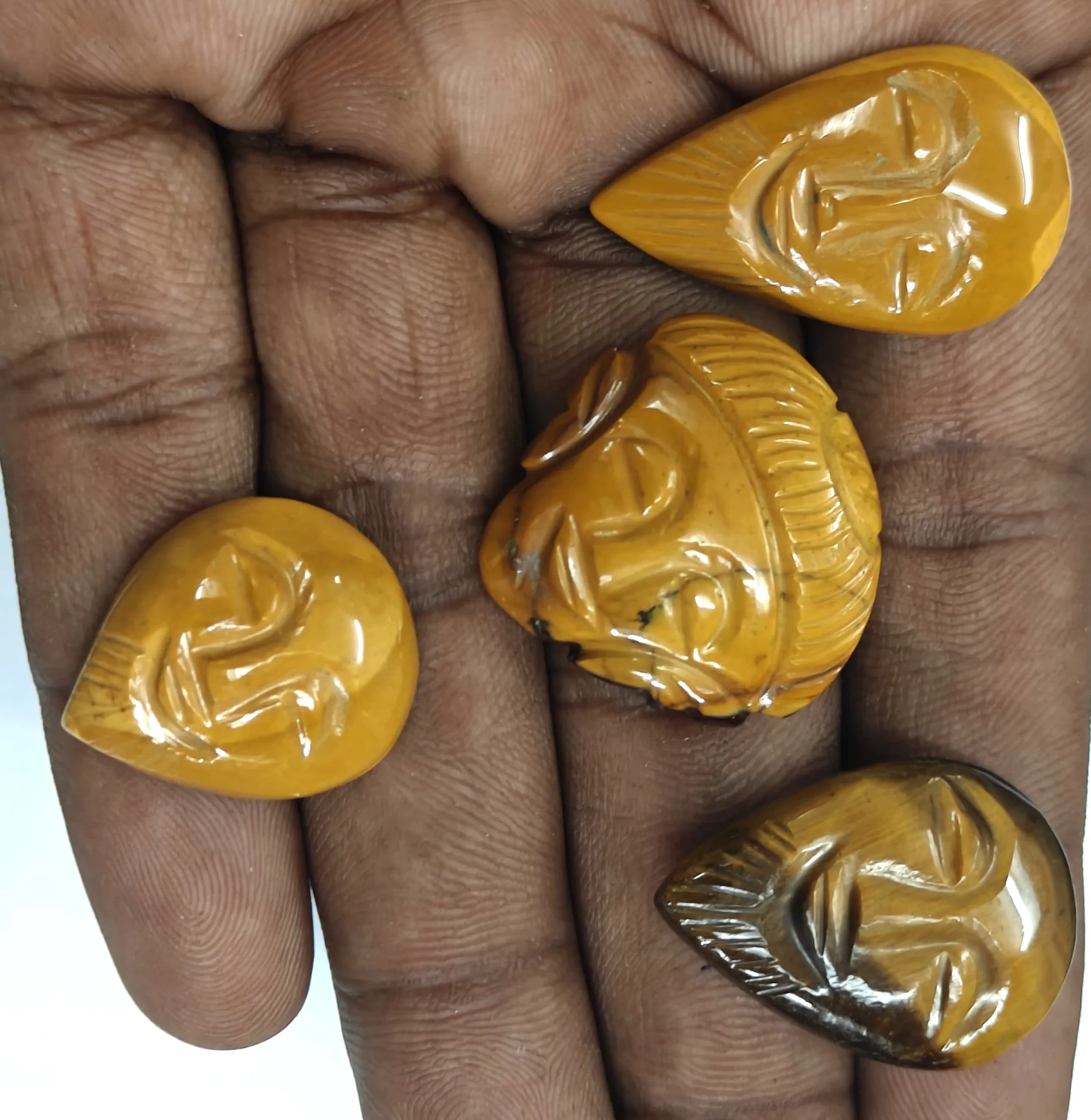 Graceful Gemstone Jewelry Full Moon Face Carving Tiger Eye Gemstones Smooth Loose Gems For Ring Jewelry bulk supplier Jaipur