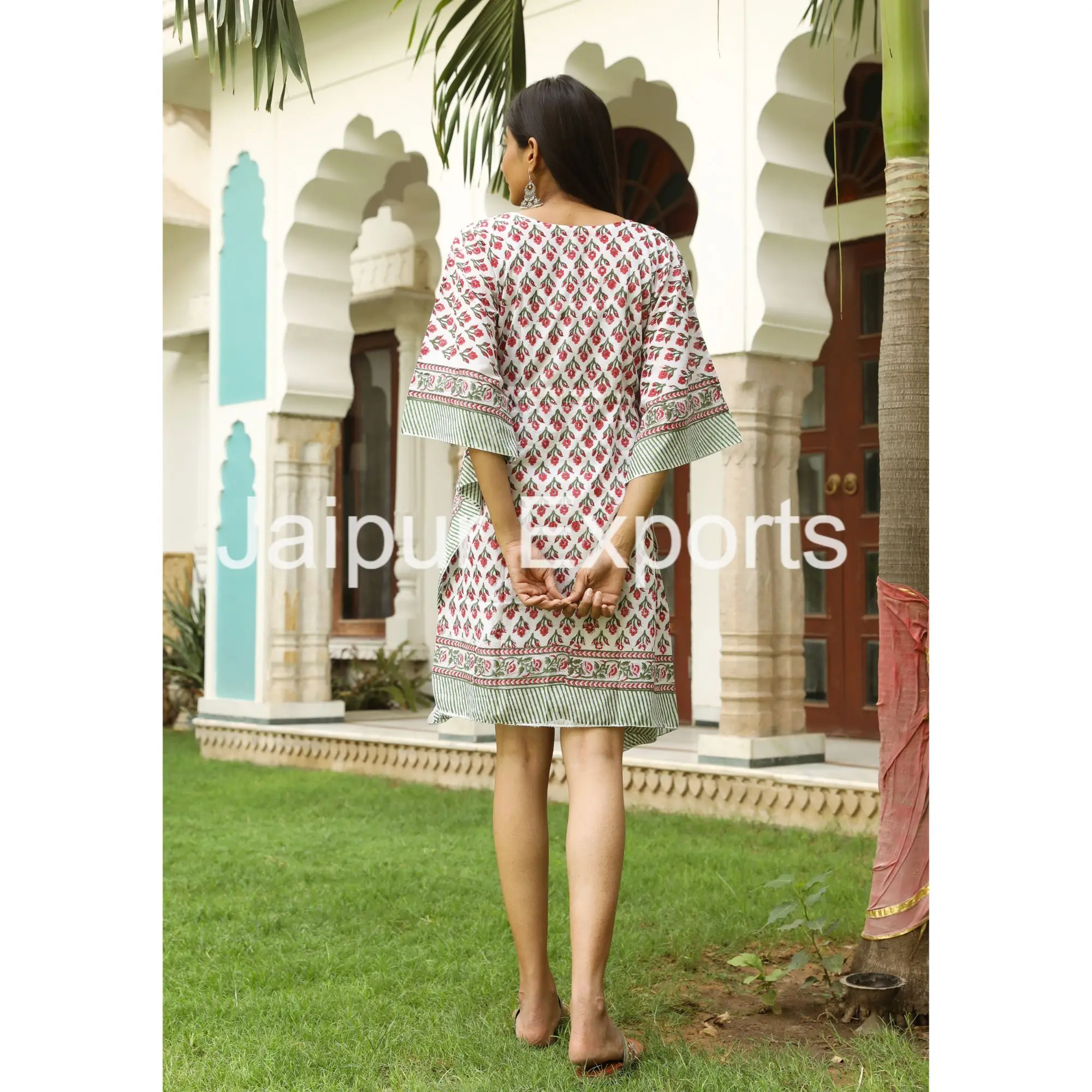 Plus-Size Women Dress Kaftan Boho Cotton Short Dress Loose Beach Holiday Dress Casual Summer Clothing For