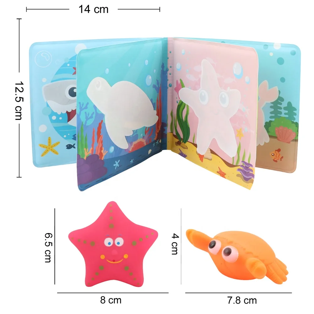 Waterproof baby bath book bathing play toy magic books change color in water with soft glue marine animal press the pinch sound