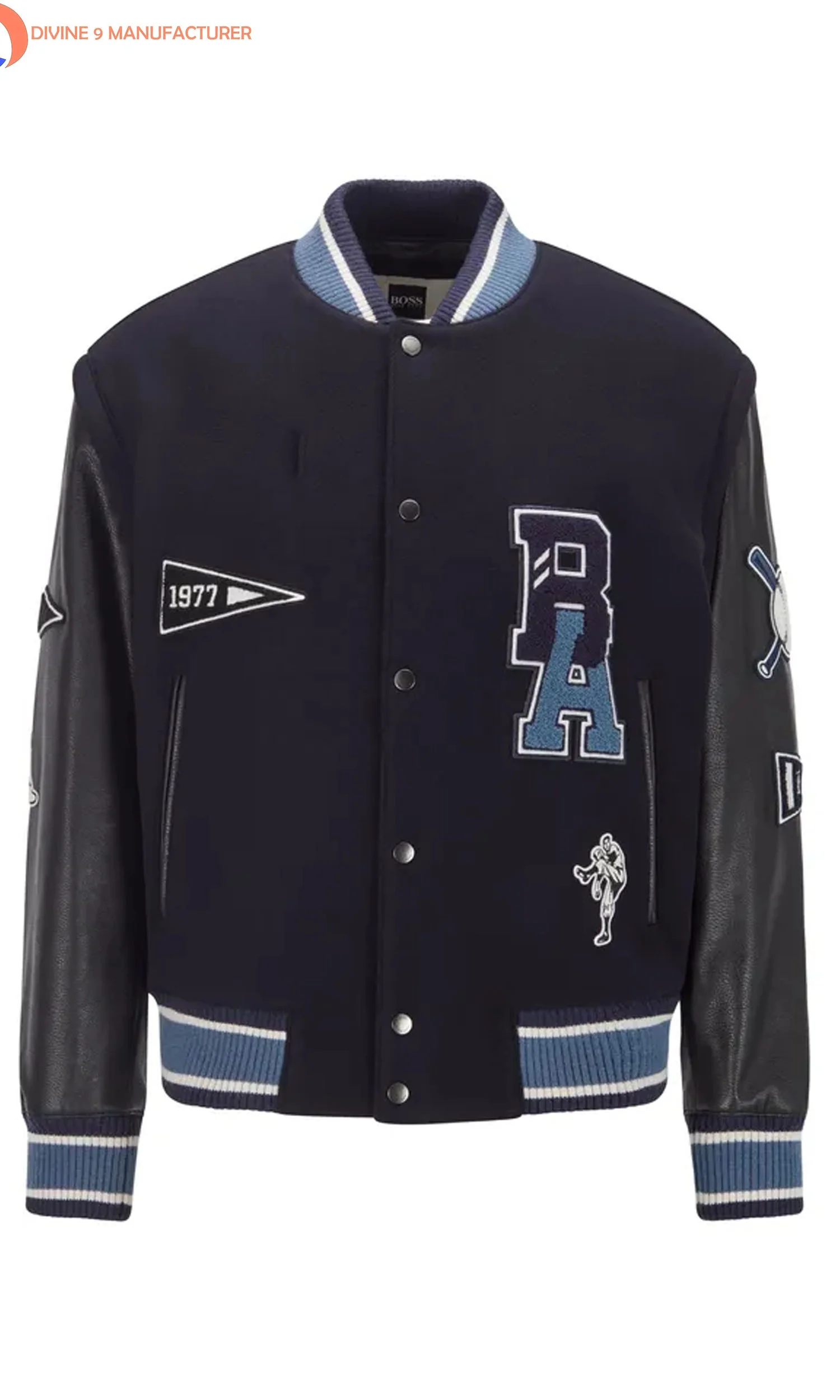 OEM Custom Leather Patch Logo Baseball Vintage Letterman Varsity Jacket Manufacture  By Divine 9