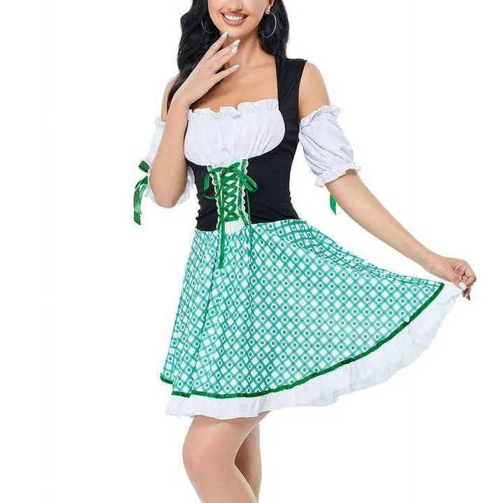 Cheap Adult Oktoberfest Dirndl Dress Costume Women Plaid German Beer Festival Cosplay Bavarian Dress Maid Carnival Fancy Dress