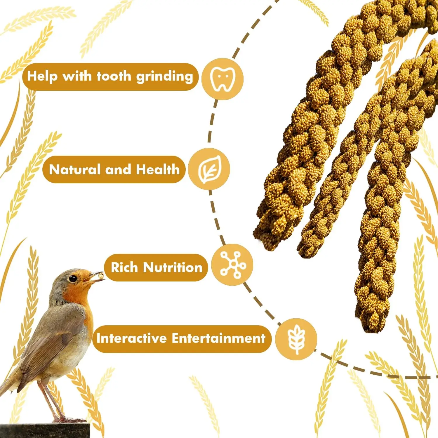 Spray Millet Treat for Birds Parakeets, Natural Sun-Dried Birds Millet for Cockatiel, Budgie, Finches, Parrots, Hamster