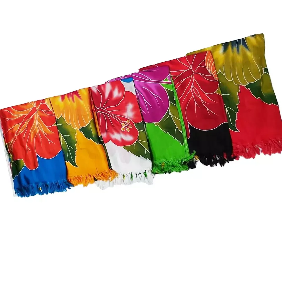 New Designed Hot Sale Floral flower Batik Printed Pareo Beach Dress 100% Rayon Sarong Cover Up Bikini Swimwear