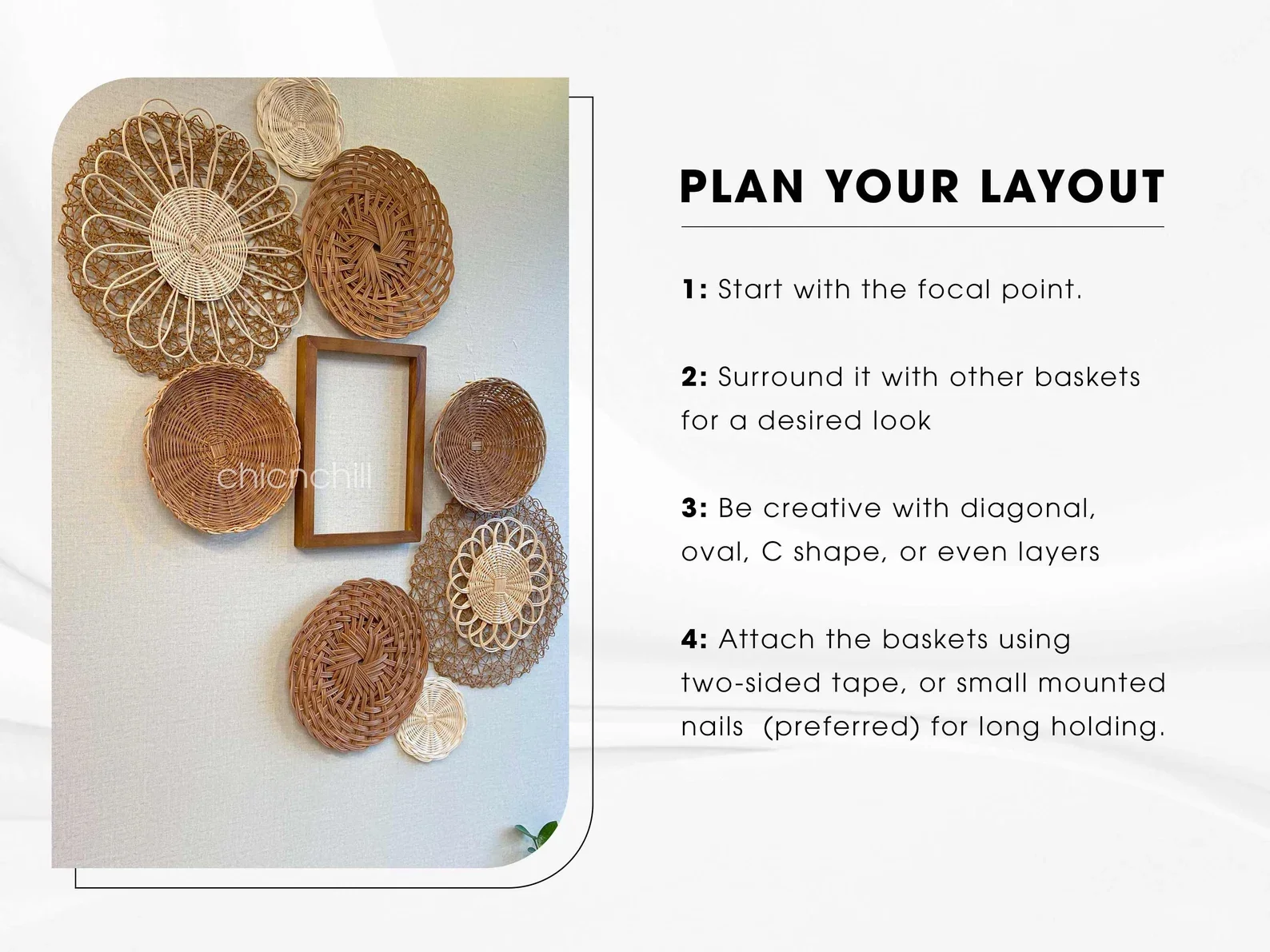 Set of Decorative Handmade Seagrass Plate plastic string; round seagrass rattan bamboo woven basket wall hanging decor