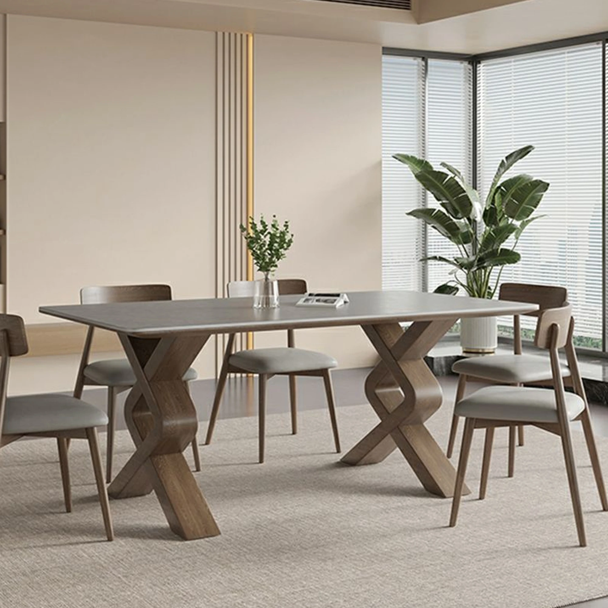 Luxury Marble Dining Table Teak Wood Outdoor Garden Furniture-Aty