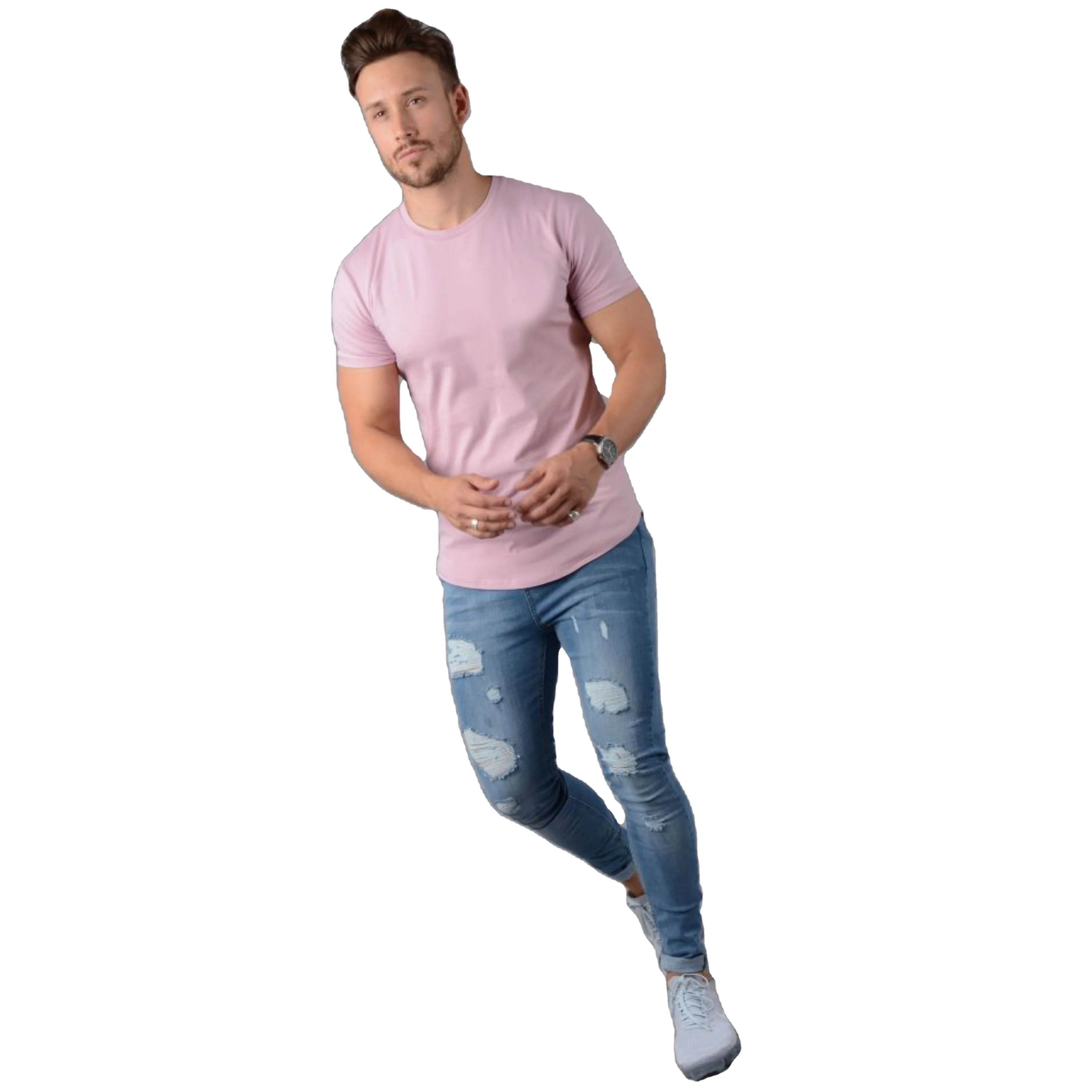 2024 New Slim Fit Longline T-Shirt: Longer Drop with Curved Hem, Muscle Slim Fitted Gym Tee, 95% Cotton 5% Elastane
