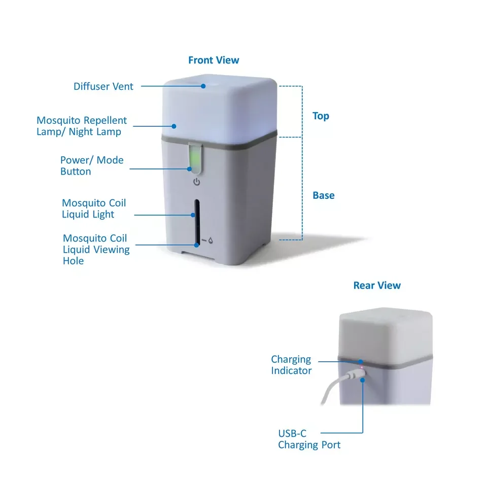 Taiwan Made Rechargeable Electrical Mosquito Repellent Vaporizer with Lamp for Outdoor Activities