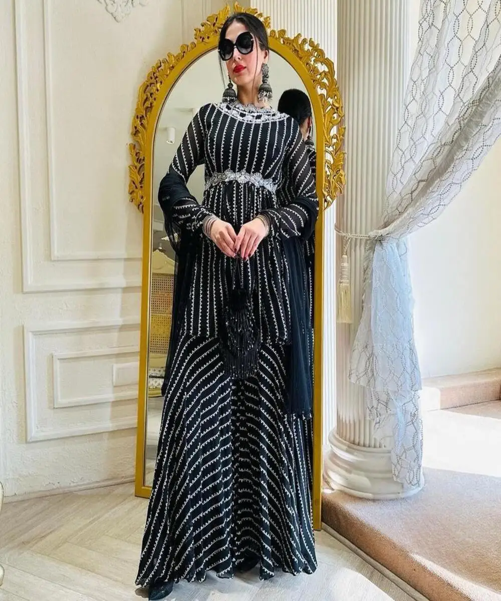 Designer Printed Fashionable Festival Wear Kurti with Chic Geometric Motifs and Mirror Work