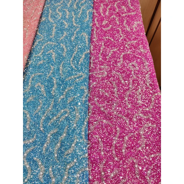 Fully Beads and Pearl Detailing Embroidered Designer Net Fabric for Women Western and Traditional Dress Evening Dress Fabric