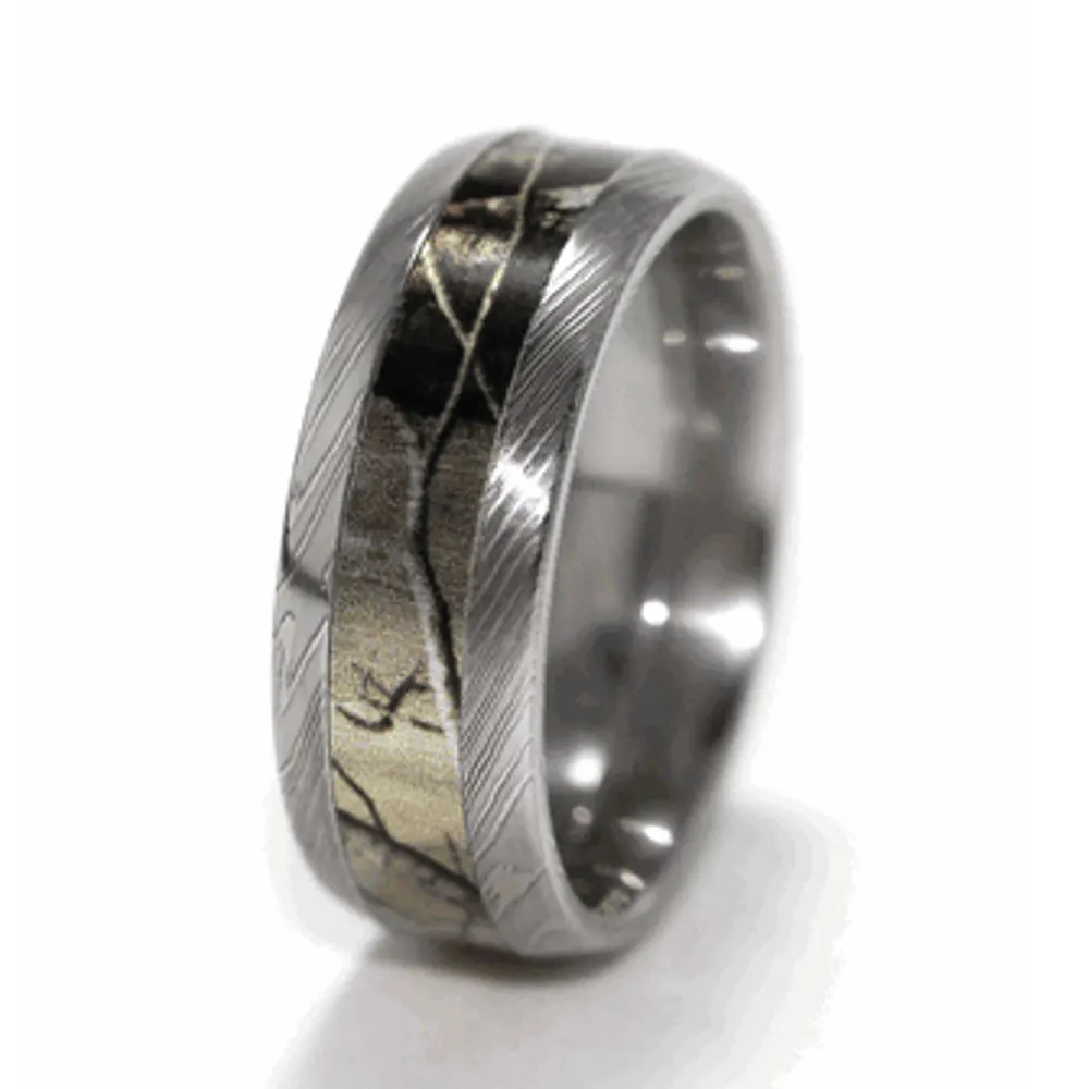 Damascus Steel Rings For Women 8mm Silver Damascus Steel Rings For Men Women Full Wedding Bands Brushed Finish Domed Nature Wood