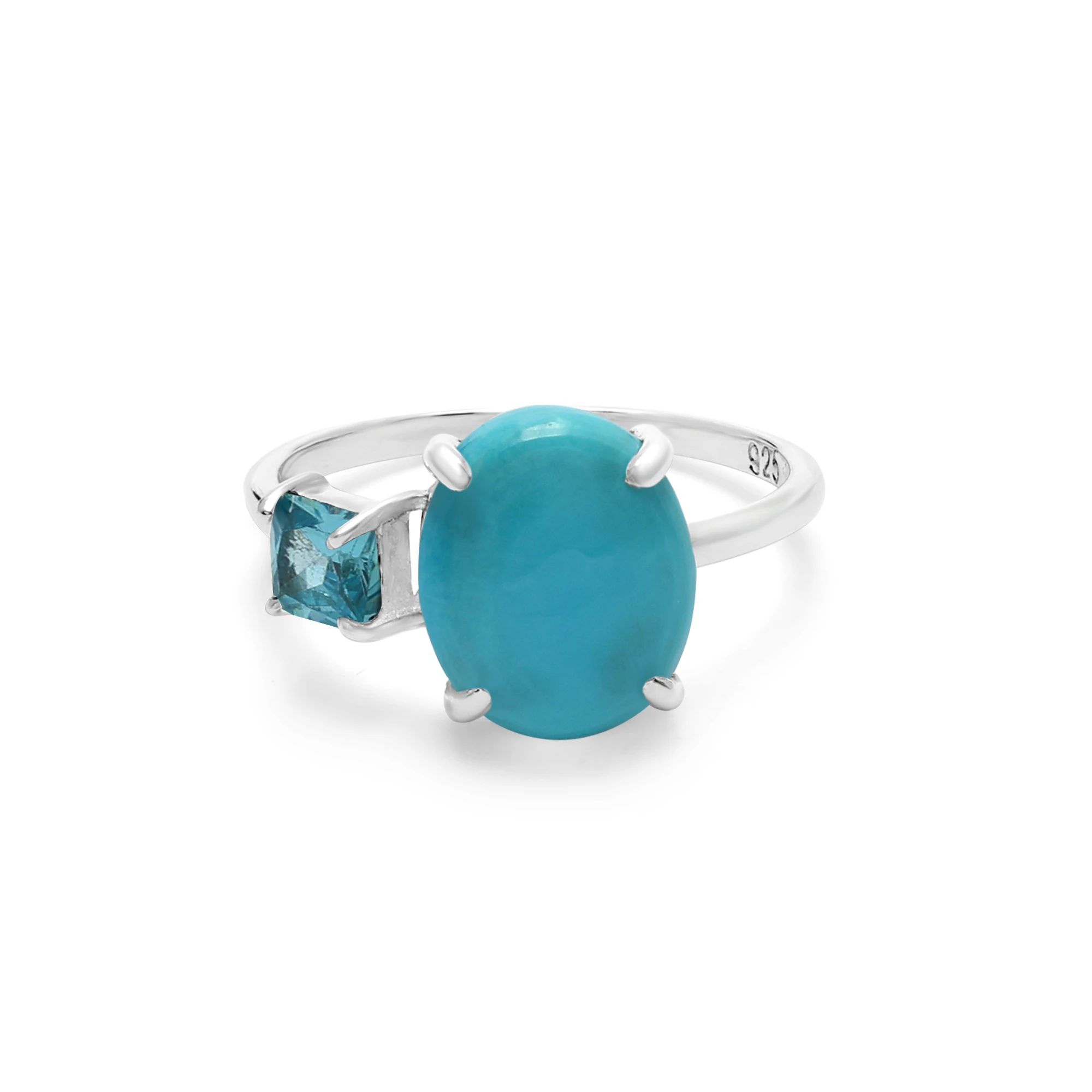 New Collection Unique 925 Sterling Silver Square Oval Turquoise Blue Topaz Cabochon Gemstone Ring Solid Fine Jewelry For Women