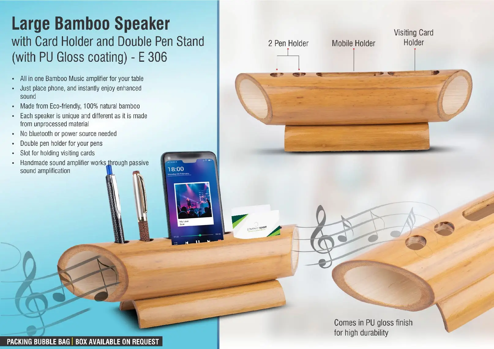 Wholesale New Design Promotional Luxury Design  Bamboo Speaker Pen and Phone Stand Bamboo Tumbler Bamboo Music Amplifier